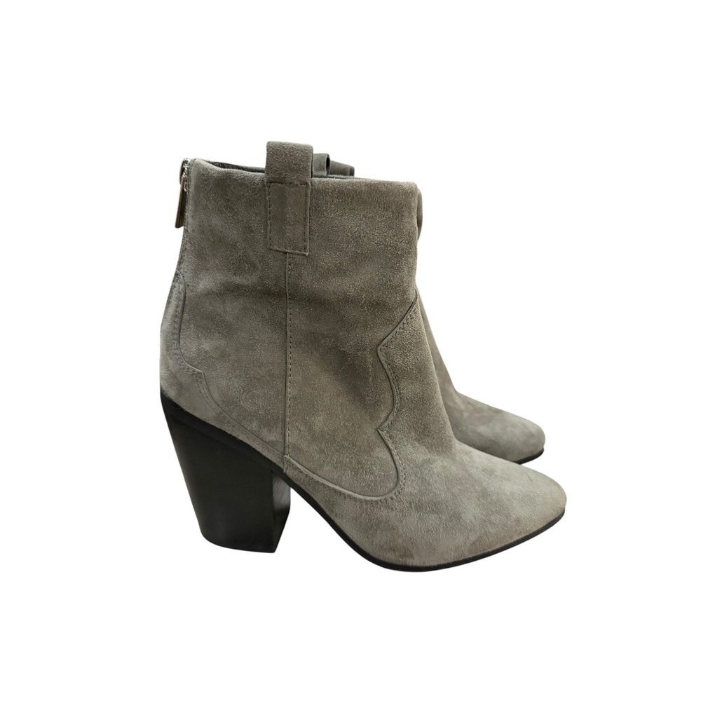 Raye Olive Gray Suede Western Ankle Boots Pointed Toe Block Heel Size 6